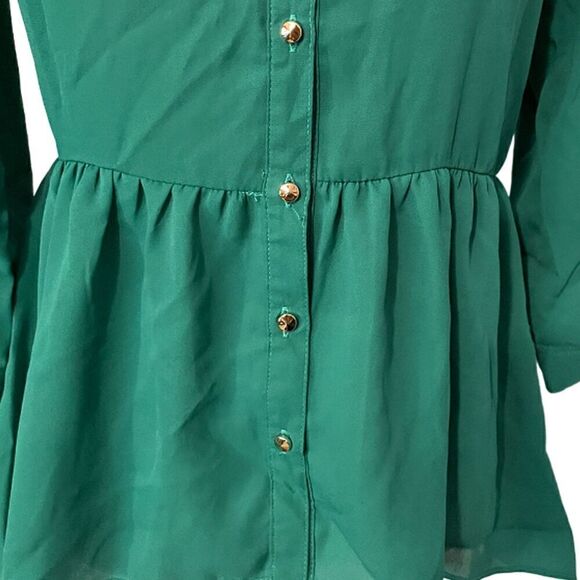 Papaya Women's Green Button Up Blouse with Peplum High Low Hem Size M - Picture 5 of 9